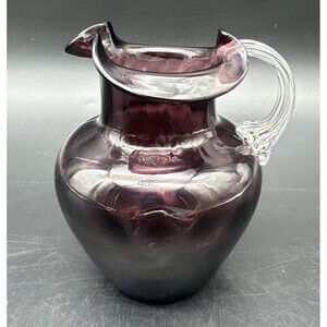 VTG Beacon Glass Co Amethyst PURPLE Coin Dot Ruffled Top Pitcher Bud Vase 5”